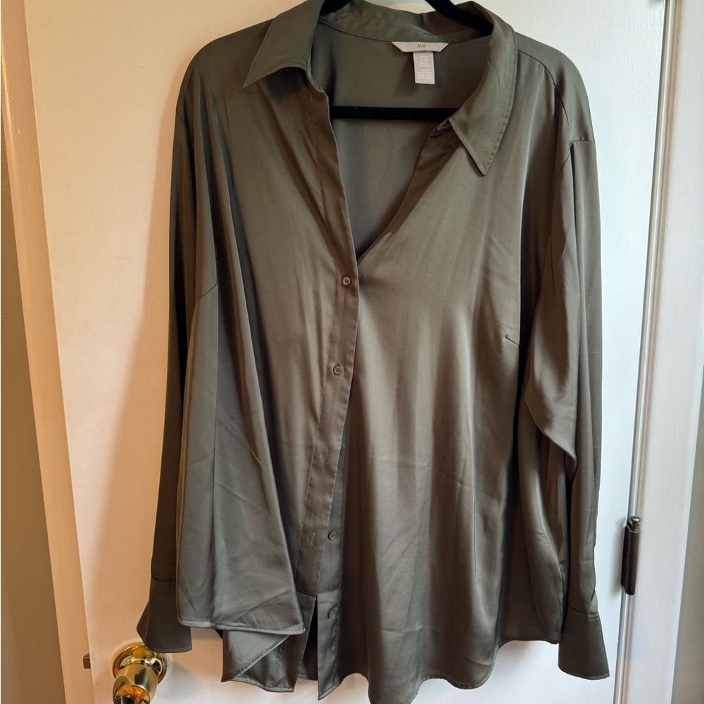 Worn once army green satin shirt from H&M